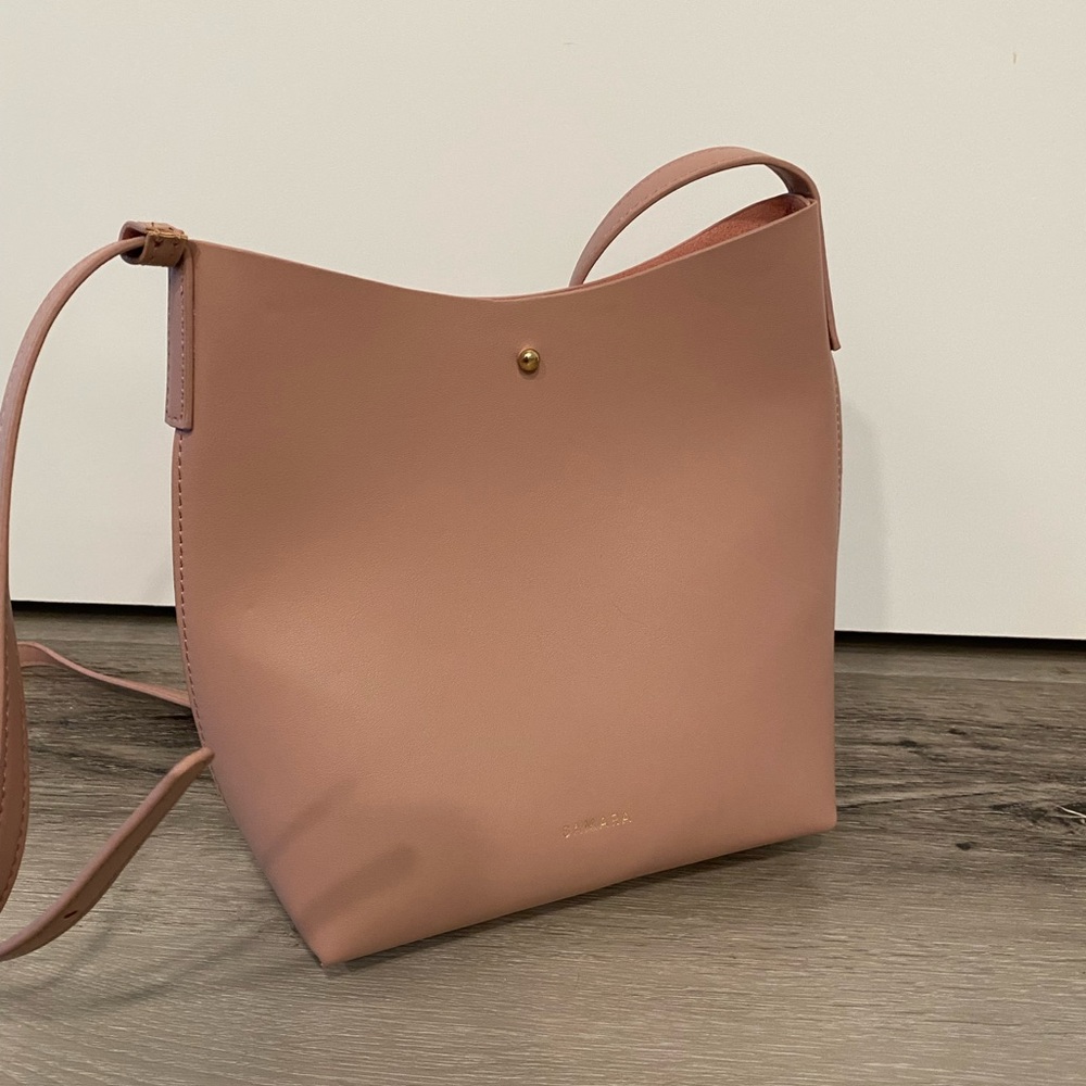 SAMARA Medium Off the Shoulder Bucket Crossbody Bag Pink Peony Vegan Leather - Picture 11 of 14